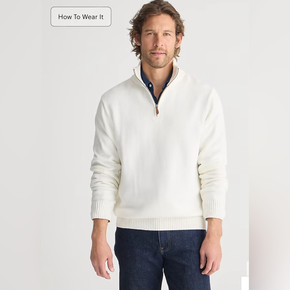 J.CREW Men's Heritage Cotton Half-Zip Sweater Size XL In Ivory